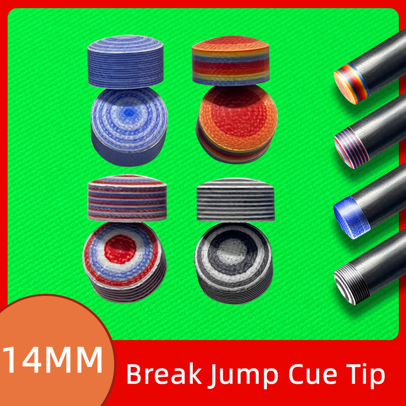 14 มม.Break Jump Cue Tips เคล็ดลับไฟเบอร์ที่มีสีสันสําหรับเกมสระว่ายน้ํา Cue บิลเลียดอุปกรณ์เสริม Multiply ชั้น Super Hard