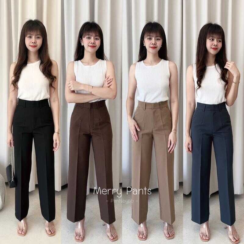 Merry Pants | กางเกงกระบอกกลาง เอวสูง ผ้าไอรีส