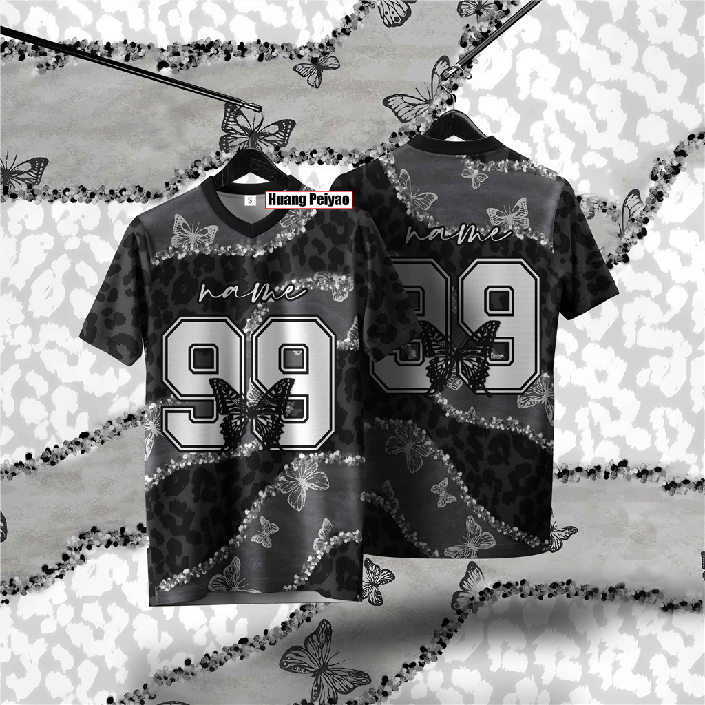 Free Custome Street Style Jersey Unisex แขนสั้น V คอจํานวนพิมพ์ผู้หญิงโบว์เสื้อยืด Plus ขนาด Coquett