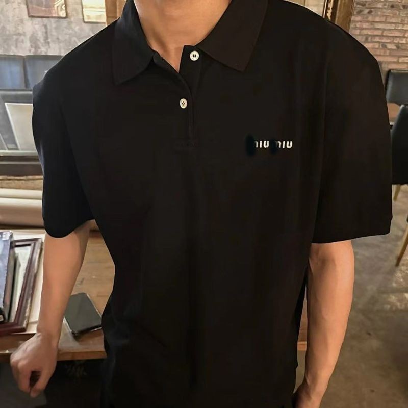 เสื้อโปโล Miumiu รุ่นสูงสําหรับผู้ชายและผู้หญิงกล่องสไตล์สั้นและกว้างฤดูร้อนด้านบน