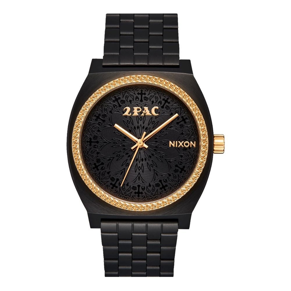 Nixon Tupac Time Teller NXA1378010-00 นาฬิกาข้อมือผู้ชายและผู้หญิง สายสแตนเลส Black / Gold  หน้าปัด