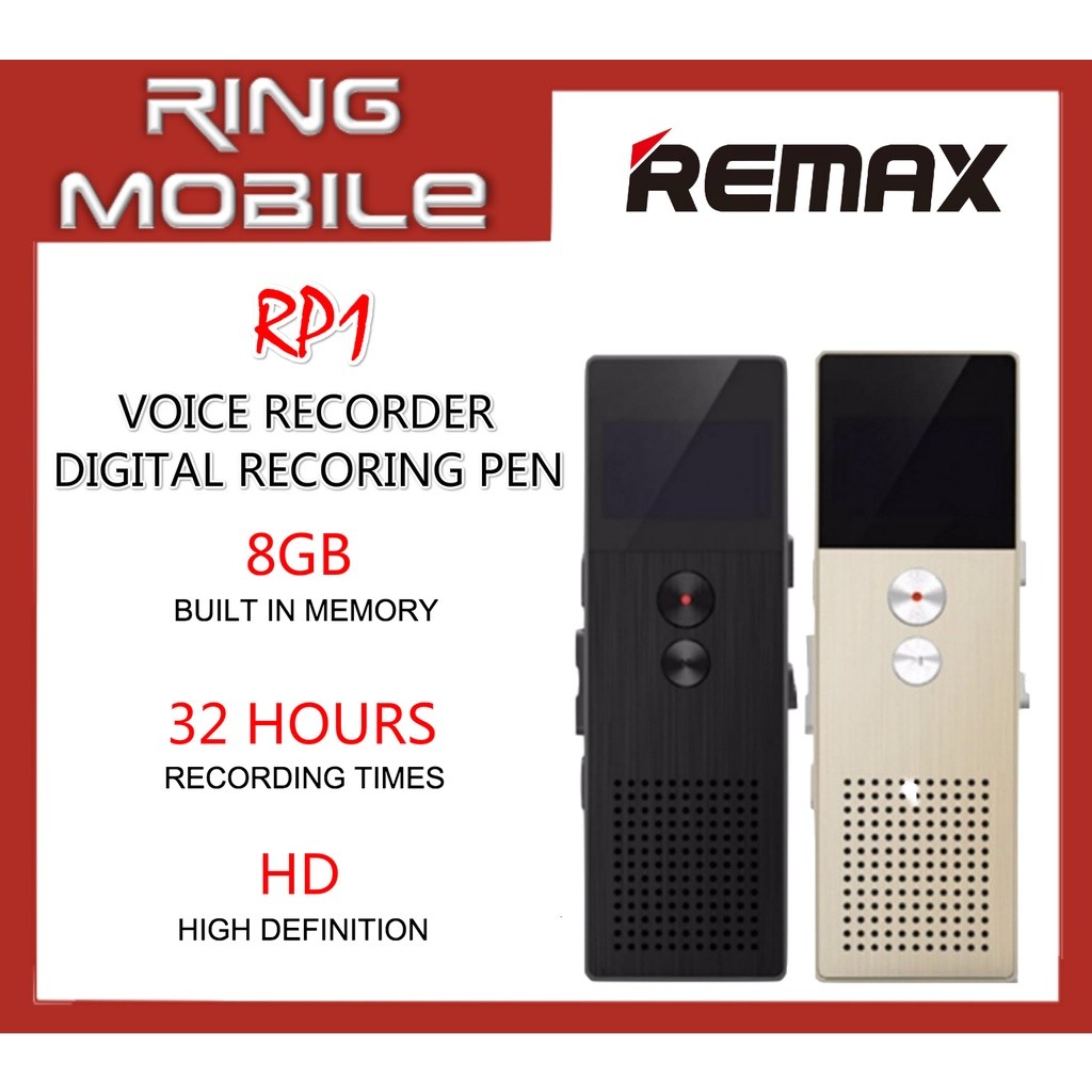 ในสต็อก Original Remax RP1 8GB เครื่องบันทึกเสียงดิจิตอลพร้อมเครื่องเล่นเพลงสําหรับกดการประชุม / การ