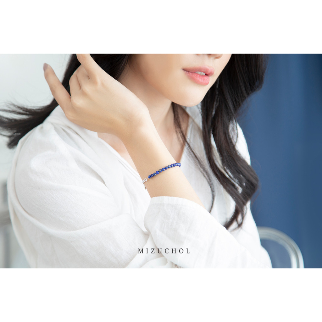 Mizuchol กำไลหิน Lapis Lazuli เงินแท้ชุบทองคำขาว Spell of Lapis