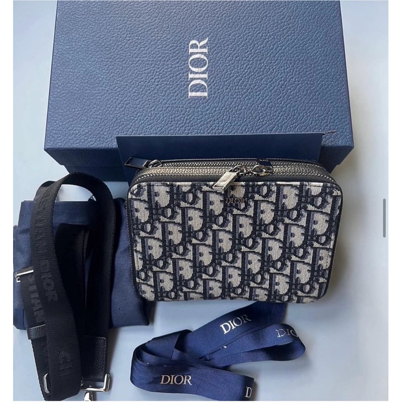 Dior POUCH WITH SHOULDER STRAP Beige and Black Dior Oblique Jacquard