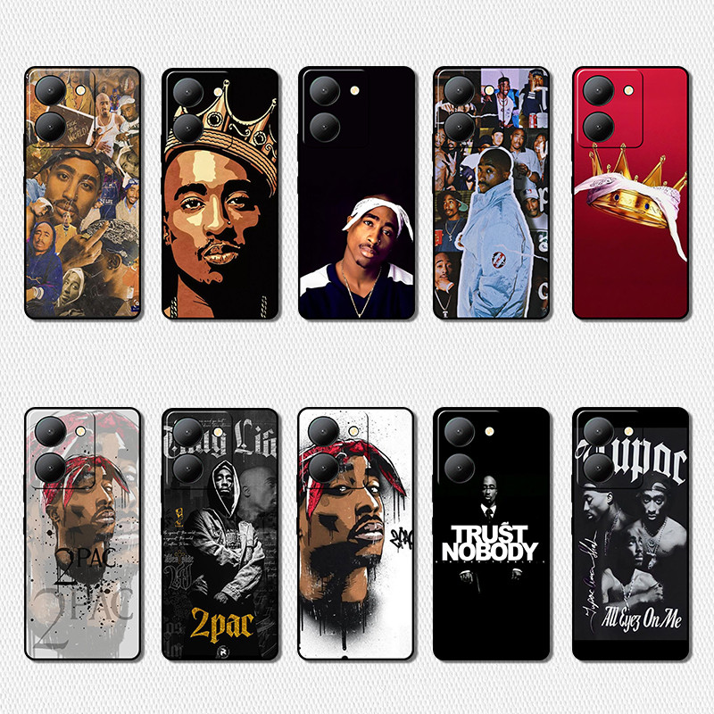 เคสโทรศัพท์สีTPUนุ่มสีดําสําหรับVIVO V27 V27E V29 S1 Pro V29E S7E S7 HR2 2Pac Tupac Anti fall design