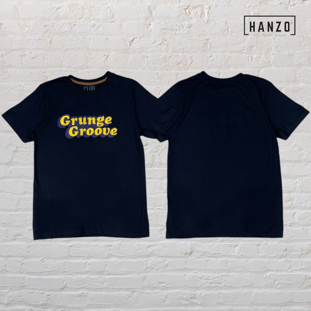 HANZO Men T-shirt GRUNGE Premium Cotton Tee Shirt 107800 - สีดํา