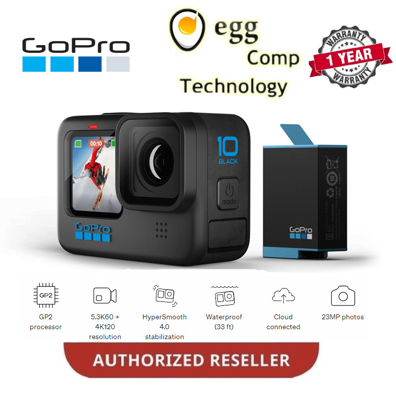GOPRO HERO 10 BLACK ACTION CAMERA 5.3K VIDEO และ 23MP PHOTOS GP2 PROCESSOR HYPERSMOOTH 4.0