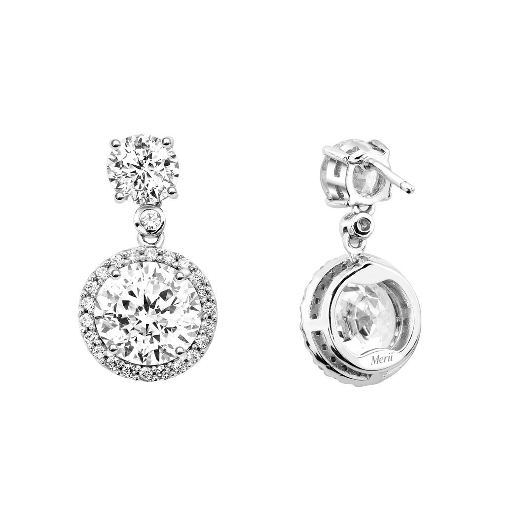 Merii ต่างหูเงินแท้ 925 ชุบโรเดียม ประดับ CZ ขนาด 9.4 มม. ทรงกลม เพชรล้อม