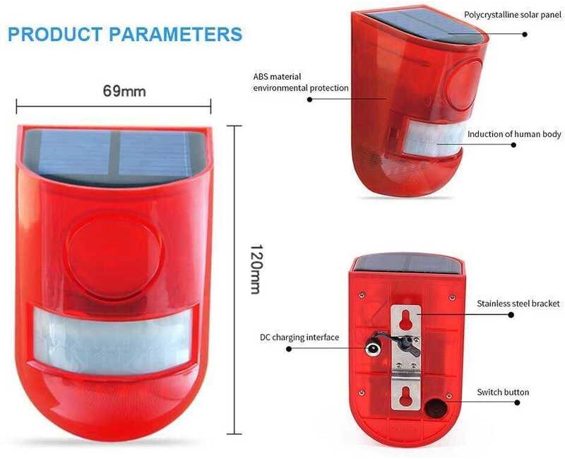 Solar DAYTECH Siren พร้อม Motion Sensor ความปลอดภัยไซเรนกระพริบไฟ 6L