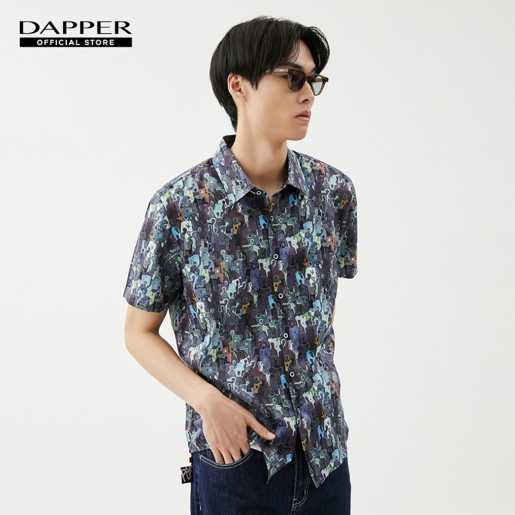 DAPPER เสื้อเชิ้ตแขนสั้น People Puzzle Print สีเทา (BCSGY/232TP)