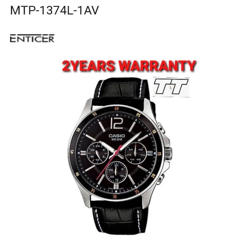 ในสต็อก [รับประกัน 2 ปี] Original Casio MTP-1374L-1AV Men Watch Youth Encier Leather Watch MTP-1374L