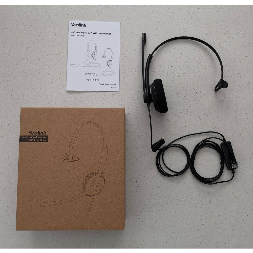 Yealink Headset YHS-34 Mono Lite หูฟังข้างเดียวสำหรับหัวโทรศัพท์ ไมค์ตัดเสียงรบกวน หมุนสลับเป็นหูซ้