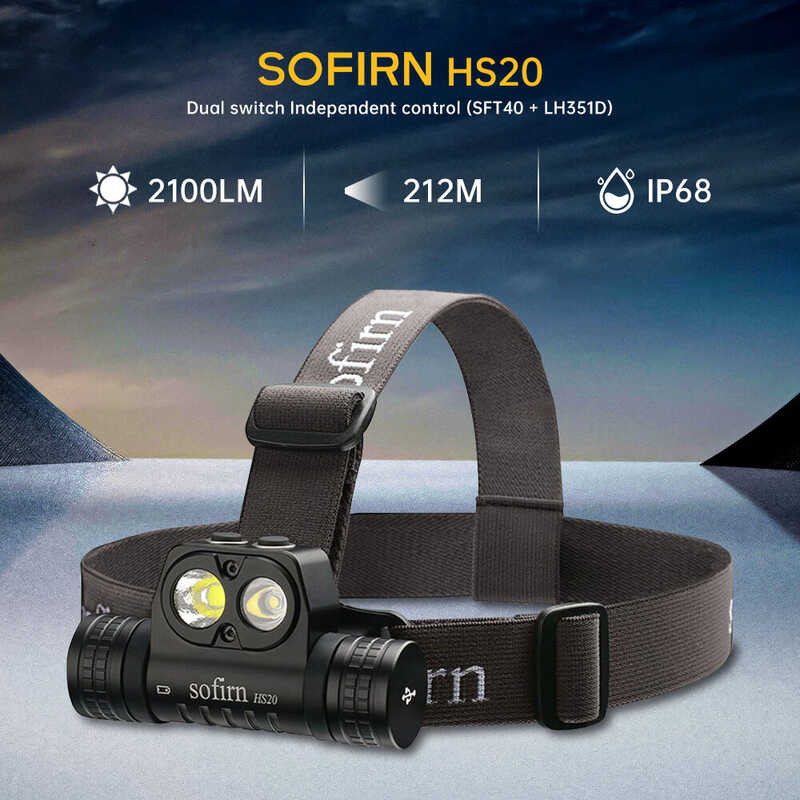 Hs20 Sofirn 2700Lm USB C ไฟหน้า LED แบบชาร์จไฟได้ 18650 ไฟหน้าแข็งแ