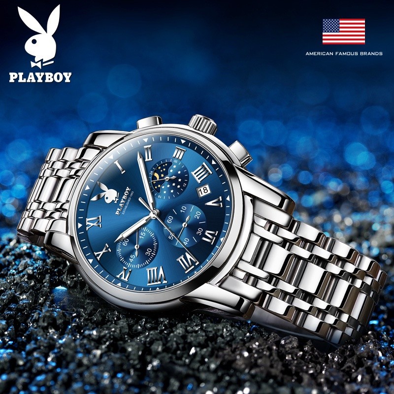 Playboy Famous Brand Watch (ของแท้+กล่องของแท้) 3026 นาฬิกาข้อมือควอตซ์แฟชั่น เรืองแสง คุณภาพสูง สํ