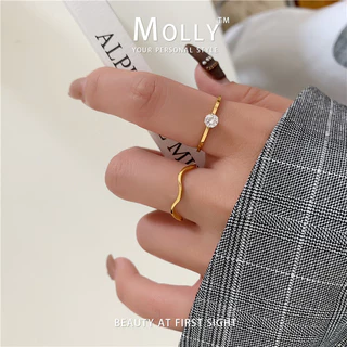 แหวนสายคลื่นสแตนเลสสําหรับผู้หญิง,ไม่ซีดจาง 18K ชุบทอง Hypoallergenic Non Tarnish แหวนแฟชั่นสไตล์มินิมอล