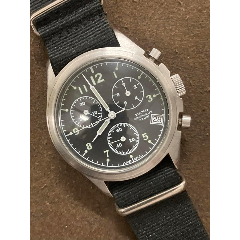 นาฬิกานักบินทหารจับเวลาตัวเฉียงแบรนดัง Vintage Military Pilot Zeno Watch Basel Ref. 924 Swiss ETA Q