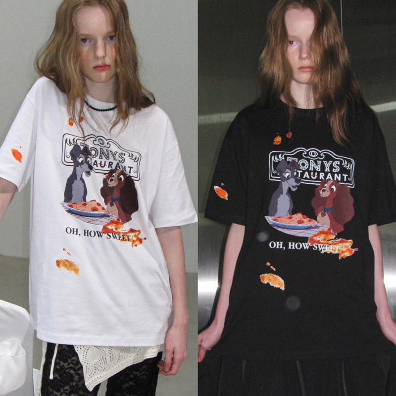 ♞พร้อมส่ง RONRON x Lady and the tramp PASTA LADY AND THE TRAMP OVER FIT T SHIRT mnm