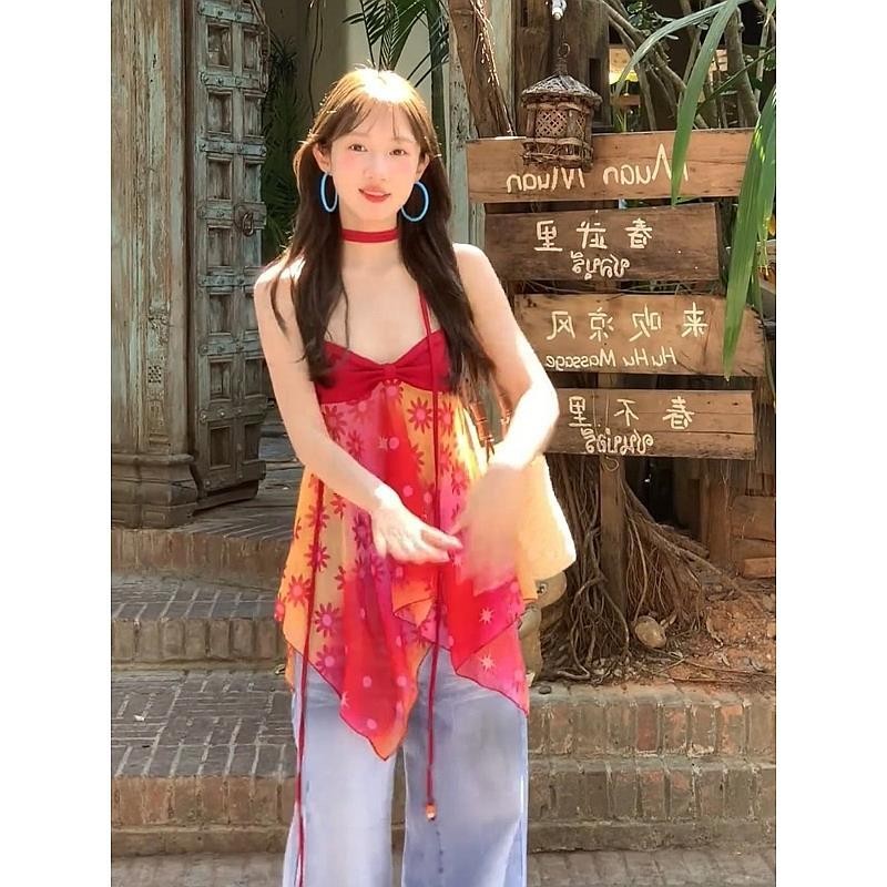 Lan~dopamine Island Style Wear miu miu Style Spring Womens Clothing Design Feeling Pure Desire Red P