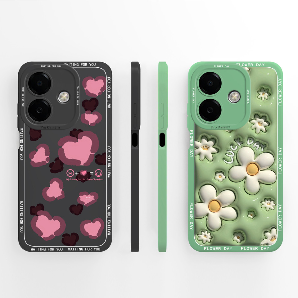 ปลอกสําหรับ OPPO A3X A3 A3 NFC Love Heart ดอกไม้สีเขียว Liquid กันกระแทก Drop-Resistant ทนทานคุณภาพส