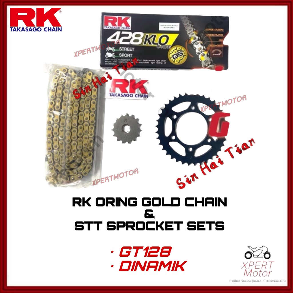 428 RK ORING Modenas DINAMIK GT128 428 RK ORING GOLD ชุดเฟืองโซ่และโซ่ 3IN1Sprocket และโซ่รถจักรยานย
