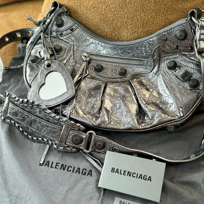 Balenciaga small Le Cagole metallic silver shoulder bag