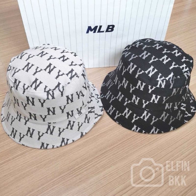 แท้  MLB Monogram /Jacquard bucket hat -NY หมวกบักเก็ต สีดำ/สีน้ำตาล/สีเบจ/สีครีม/สีขาว