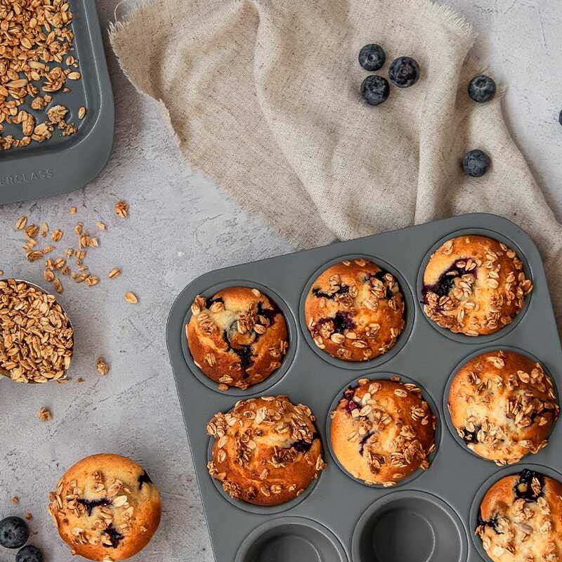 Smart Masterclass Ceramic Muffin Tray With Robust Non-Stick Coating, Carbon Steel, 9 Hole Cupcake