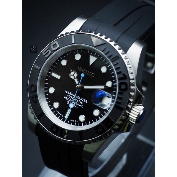 Seiko Mod Black Yacht Master with Blue Hand (Yacht Edtion)