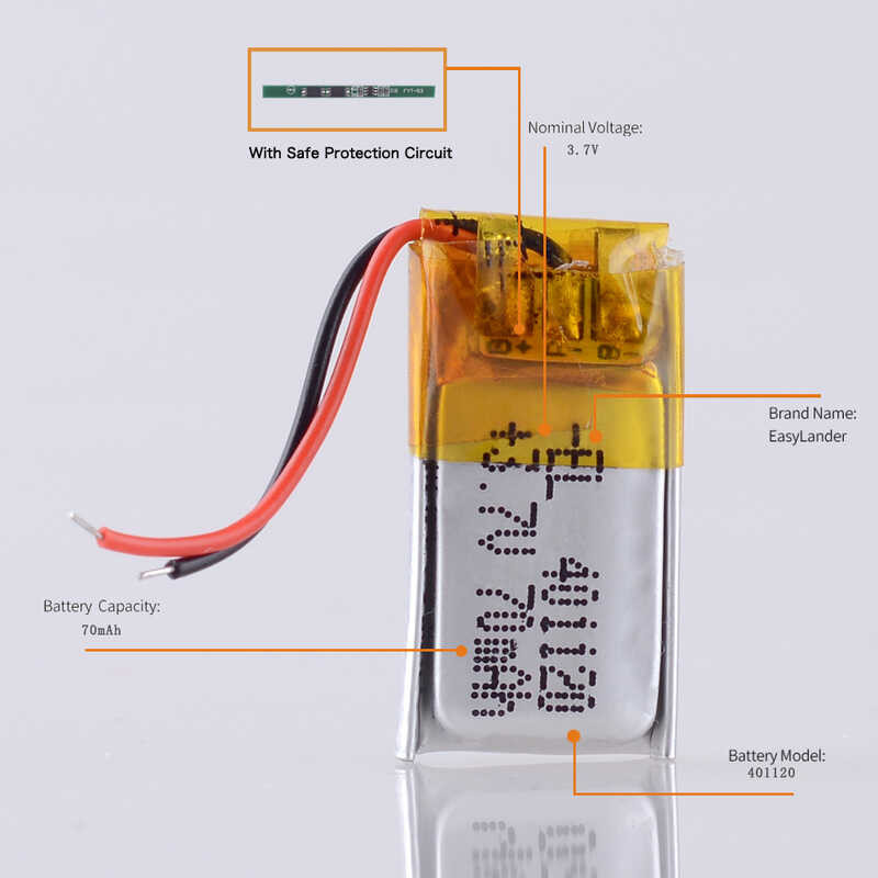 Δ 401120 แบตเตอรี่ลิเธียมไอออนโพลิเมอร์ 3.7V 70Mah เปลี่ยน