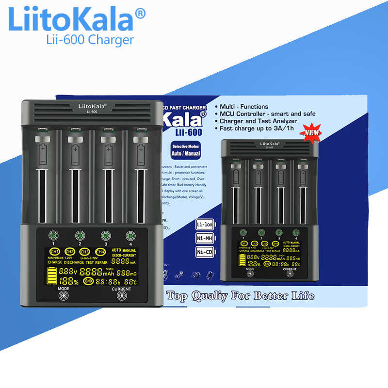 Δ Liitokala Lii-500 Lii-600 เครื่องชาร์จแบตเตอรี่ LCD 3.7V 18650 18350 185