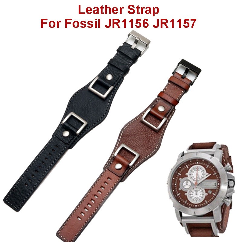 ในสต็อก 24 มม.สายหนังแท้สําหรับ Fossil JR1156 JR1157 กันน้ําสีน้ําตาลสีดํา Watchband สําหรับชายหัวเข็มขัดเหล็ก Bel