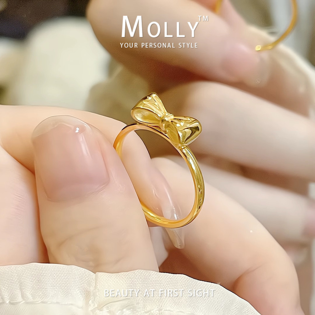 สแตนเลส Hollow Bowknot แหวนผู้หญิง, Non Fade 18K Gold Plated Hypoallergenic Non Tarnish Minimalist แฟชั่นเครื่องประดับ