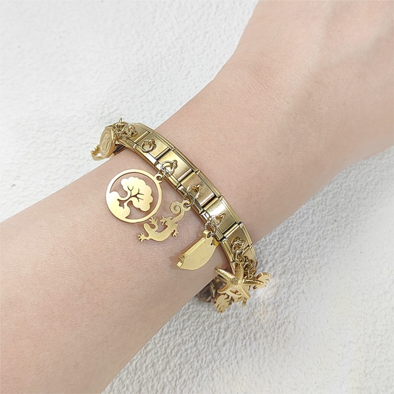 อินเทรนด์ Bird Tree Star Gecko Heart จี้โลหะอิตาเลี่ยน Charm Link Fit 9 มม.สร้อยข้อมือสแตนเลส DIY ทําเครื่องประดับ