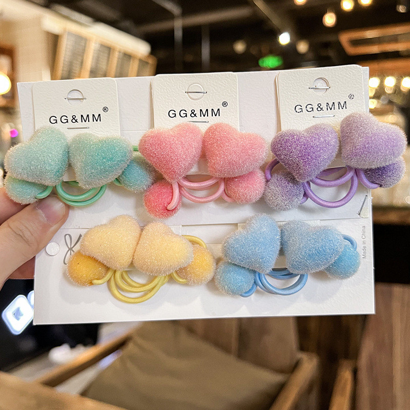 2ชิ้นใหม่น่ารักที่มีสีสัน แห่กัน รูปหัวใจเด็กวงผมยืดหยุ่นสาวอุปกรณ์ผม