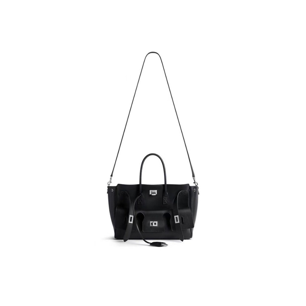 บาเลนเซียก้า Balenciaga WOMEN'S BEL AIR MEDIUM CARRY ALL BAG IN BLACK กระเป๋าช้อปปิ้งผู้หญิง กระเป๋