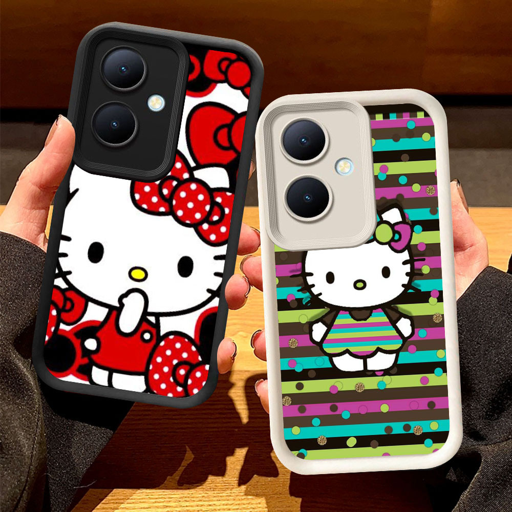 O-36 Kitty Paint Case สําหรับ OPPO Reno Realme Narzo C55 C67 13F 10 N55 5G สีดําและสีขาว