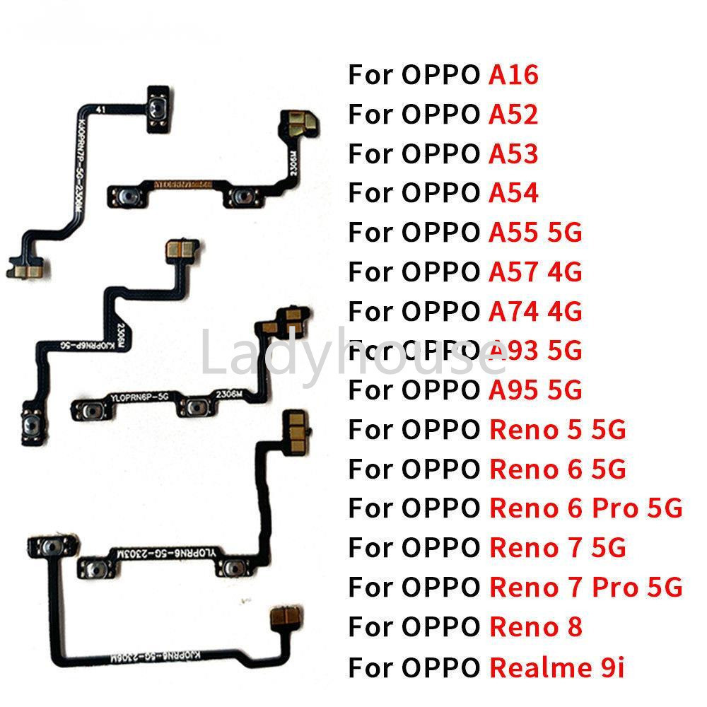 Original สําหรับ Oppo A16 A54 A52 A53 A55 5G A57 4G A74 A93 A95 5G Realme 9i Reno 5 6 7 Pro 8 5G สวิทช์เปิด/ปิดปุ่มปรับระดับเสียงปุ่ม Flex สาย