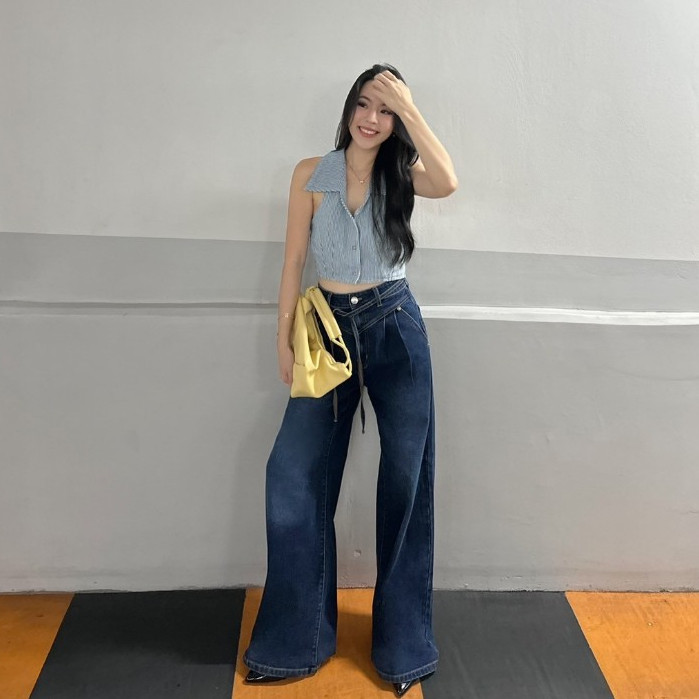 MOTTOM - NEGRONI High-Rise Wide leg Jeans with Self-tie Straps