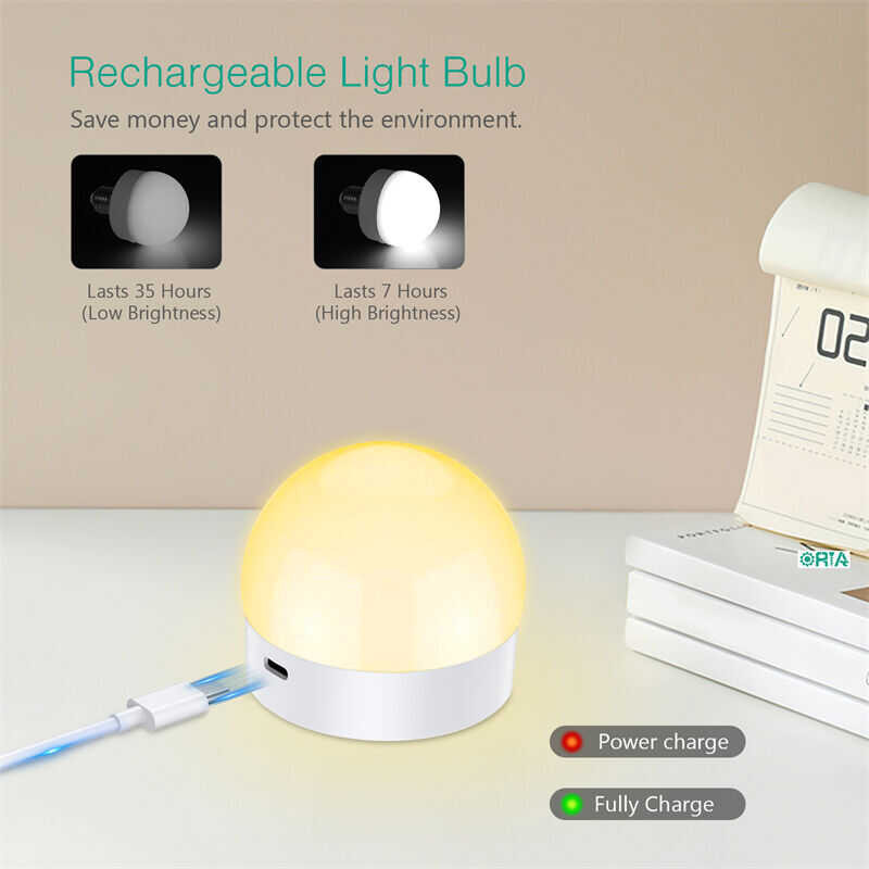 ORIA 🍀 Rechargeable Bulb With Remote E27 E26 Warm White RGB Light Bulbs Dimmer Detachable For