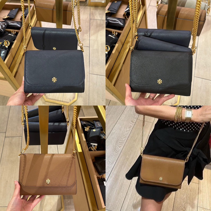 ของแท้100%พร้อมส่งที่ไทย Tory Burch Emerson Saffiano Chain Wallet Clutch Crossbody Purse Bag 13609