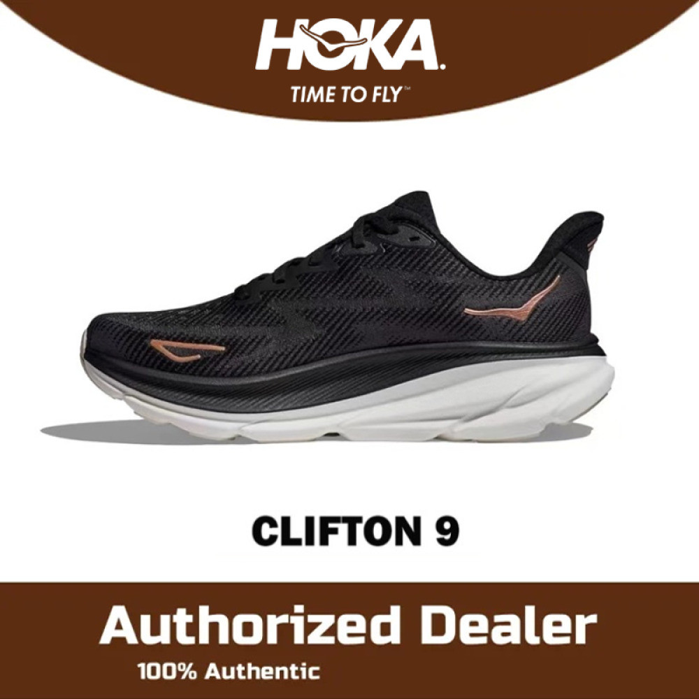 【100% Original】Hoka Clifton 9 Summer Mesh breathable Sports Running Shoes Black Brown 1127896-BCPPR size36-45 UNISEX