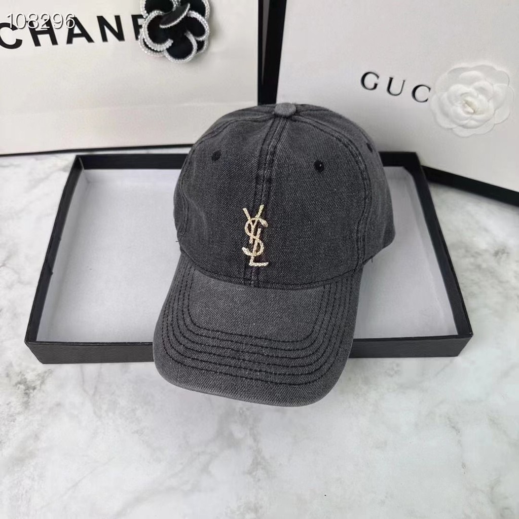 Yves Saint Laurent YSL American Korean Style Street Washed Denim Baseball Cap Hat Retro Classic Lett