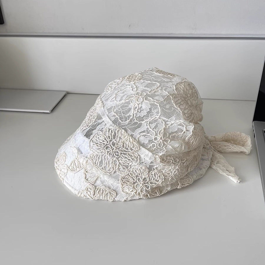 Shanmieleng ลูกไม้ Bow Laced-Up Newsboy หมวกหญิง Hollow บาง Baotou หมวกหมวก Beret หมวก - รูปที่ 7