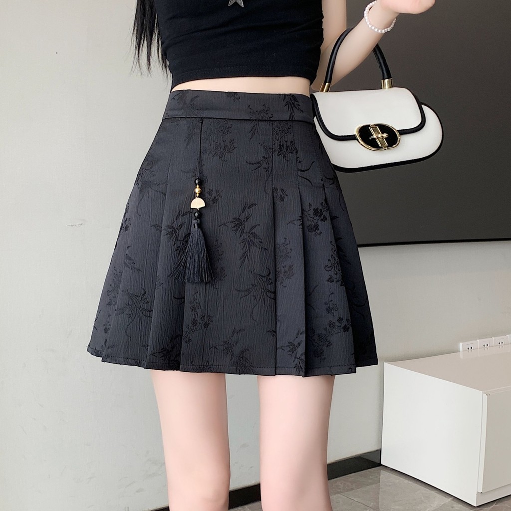 ใหม่สไตล์จีนสไตล์จีนกระโปรง Jacquard ผู้หญิงฤดูร้อน a-Line กระโปรงขนาดเล็ก Slimmer ดูกระโปรงจีบ