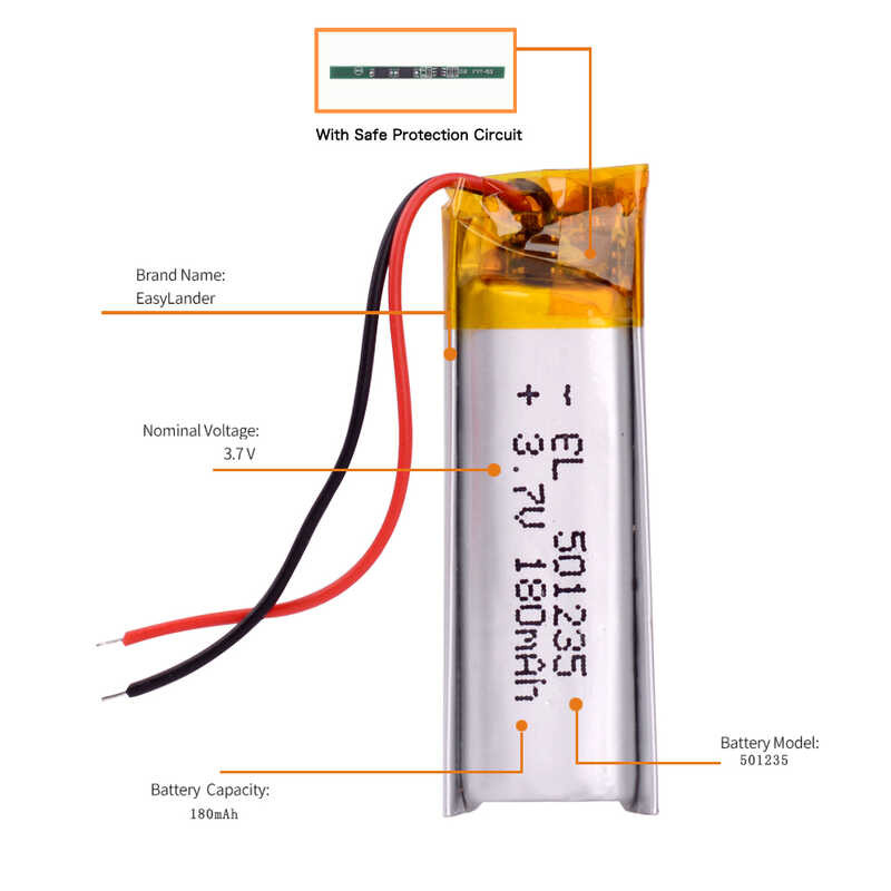 Δ 501235 3.7V 180Mah แบตเตอรี่ลิเธียมโพลิเมอร์แบบชาร์จไฟสำ