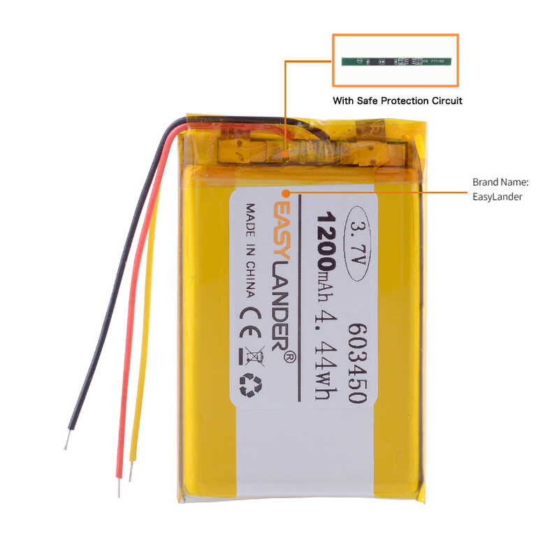 Δ 3 สาย 3.7V 1200Mah 603450 แบตเตอรี่ลิเธียมไอออนโพลิเมอร์แบ