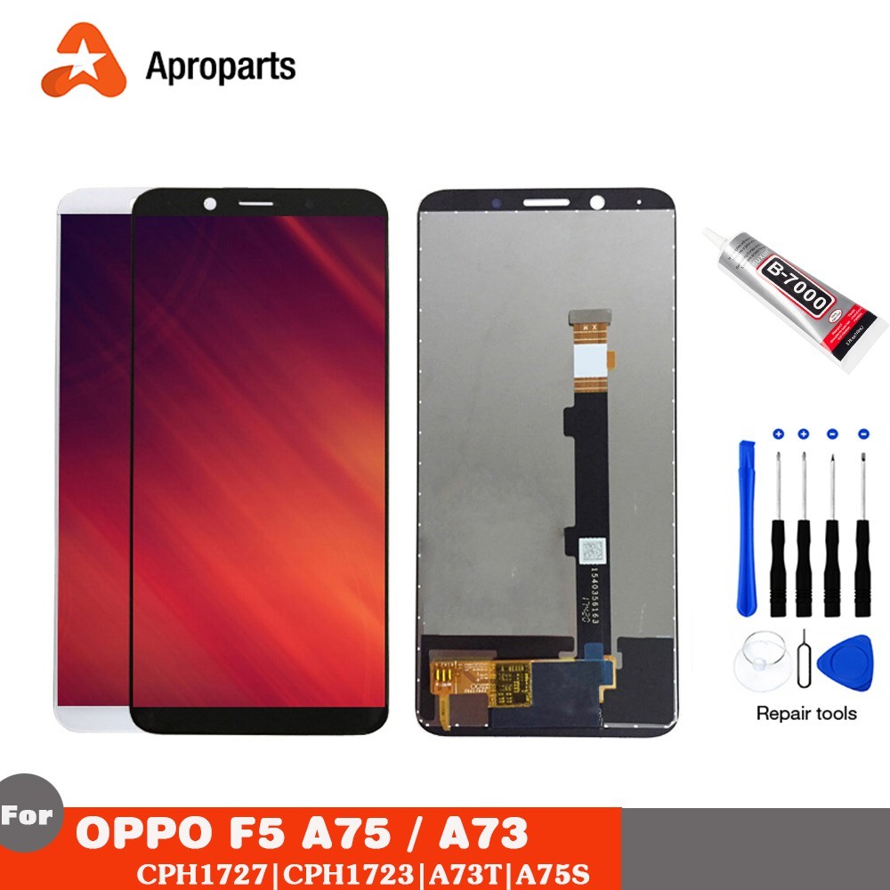 ในสต็อกสําหรับoppo F5 LCD DIsplay A75 A73 ชุดหน้าจอสัมผัสCPH1727 CPH1723 A73Tเปลี่ยนกาวฟรี