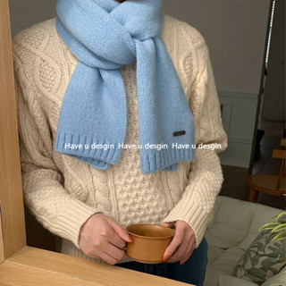 มี u desgin
 First Love Blue~ญี่ปุ่นสีทึบถักผ้าพันคอขนสัตว์ผ…