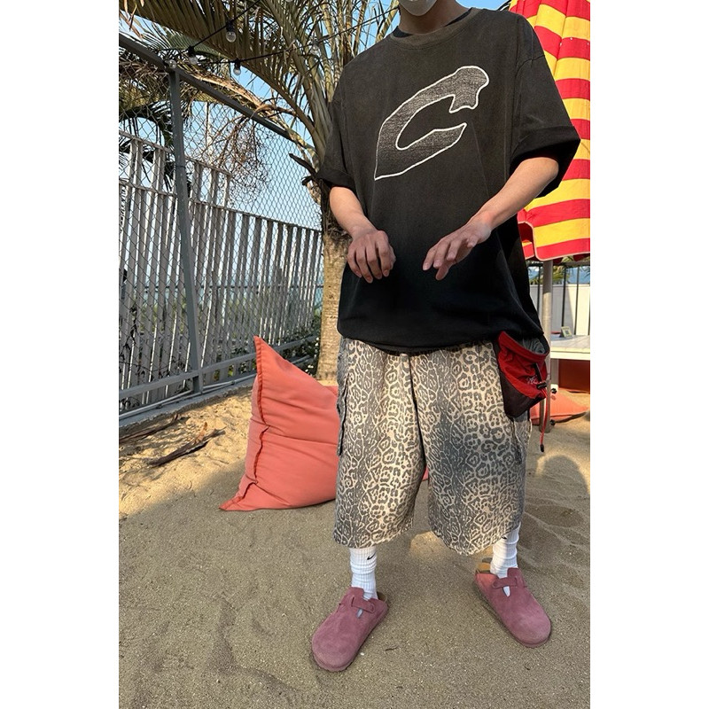 กางเกงลายเสือดาว สี่ส่วน Leopard  jorts pants unisex from CGGA