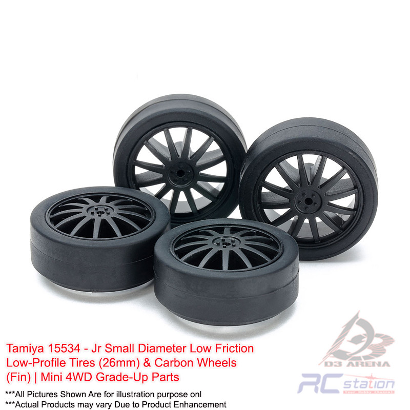 Tamiya 15534 - Jr Small เส้นผ่านศูนย์กลางต่ําแรงเสียดทานต่ํายางProfile (26mm) & ล้อคาร์บอน (Fin) | อ